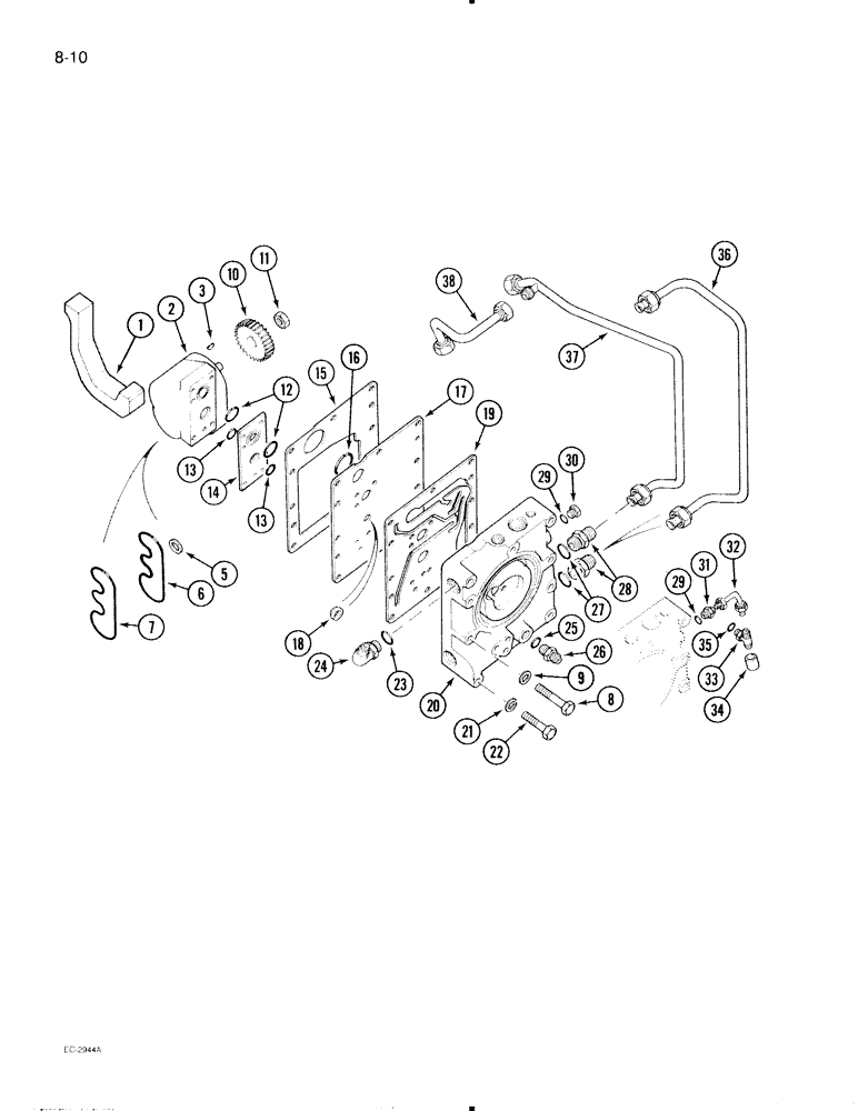 Схема запчастей Case IH 695 - (8-10) - HYDRAULIC POWER SUPPLY, MULTIPLE CONTROL VALVE AND TUBES, WITH CAB (08) - HYDRAULICS