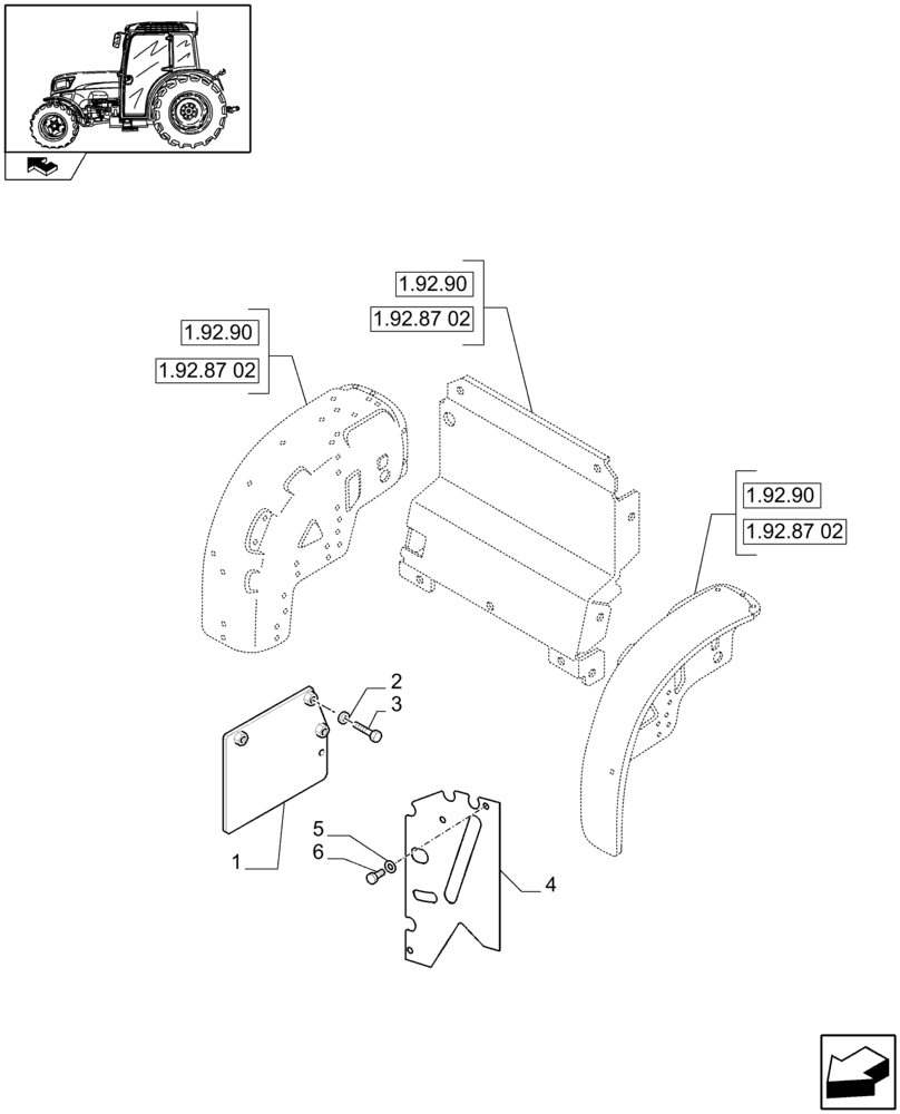 Схема запчастей Case IH FARMALL 95N - (1.92.87/06) - POWER SHUTTLE - MUDGUARDS AND FOOTBOARDS (VAR.330275-331275 / 743510; VAR.330278-332278 / 743509) (10) - OPERATORS PLATFORM/CAB