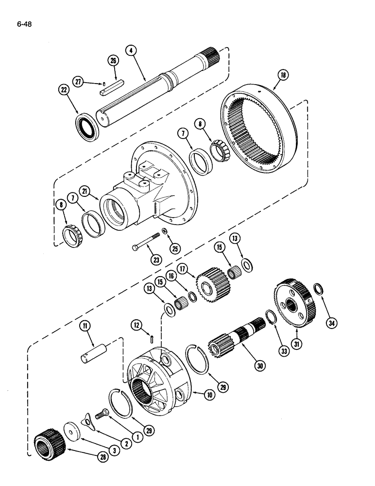 Схема запчастей Case IH 3594 - (6-048) - REAR AXLE, HOUSING AND PLANETARY GEARS, SHORT AXLE, 96 INCH (06) - POWER TRAIN