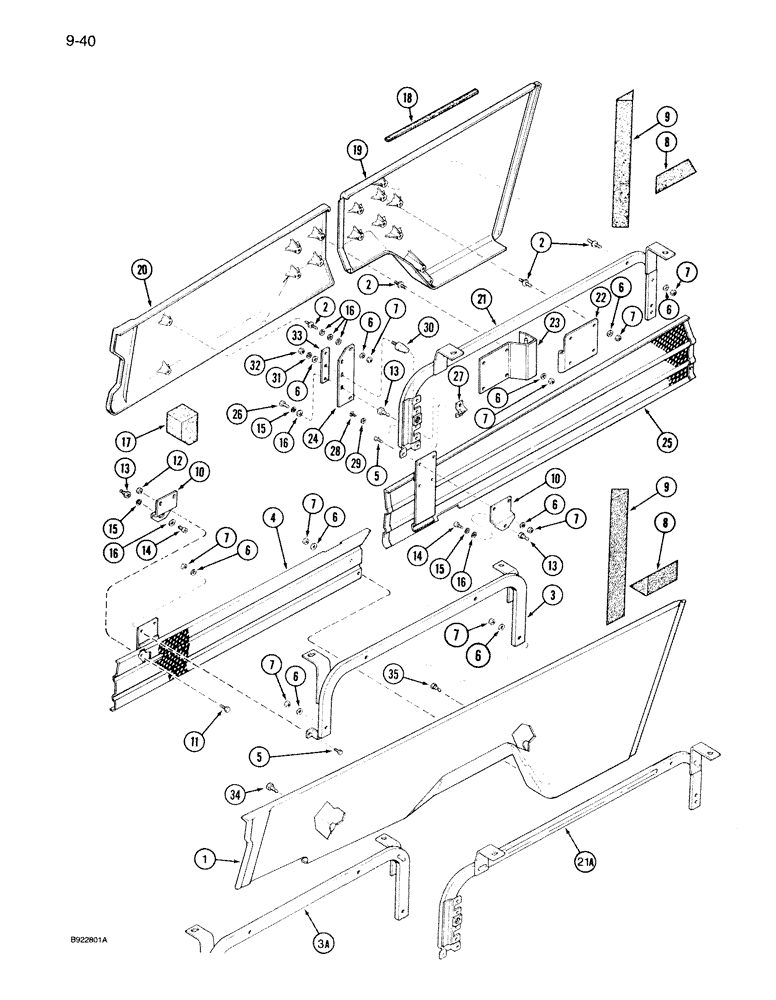 Схема запчастей Case IH 7130 - (9-040) - HOOD, LOWER SIDE PANELS AND SCREENS, 128014A1 RIGHT PANEL (09) - CHASSIS/ATTACHMENTS