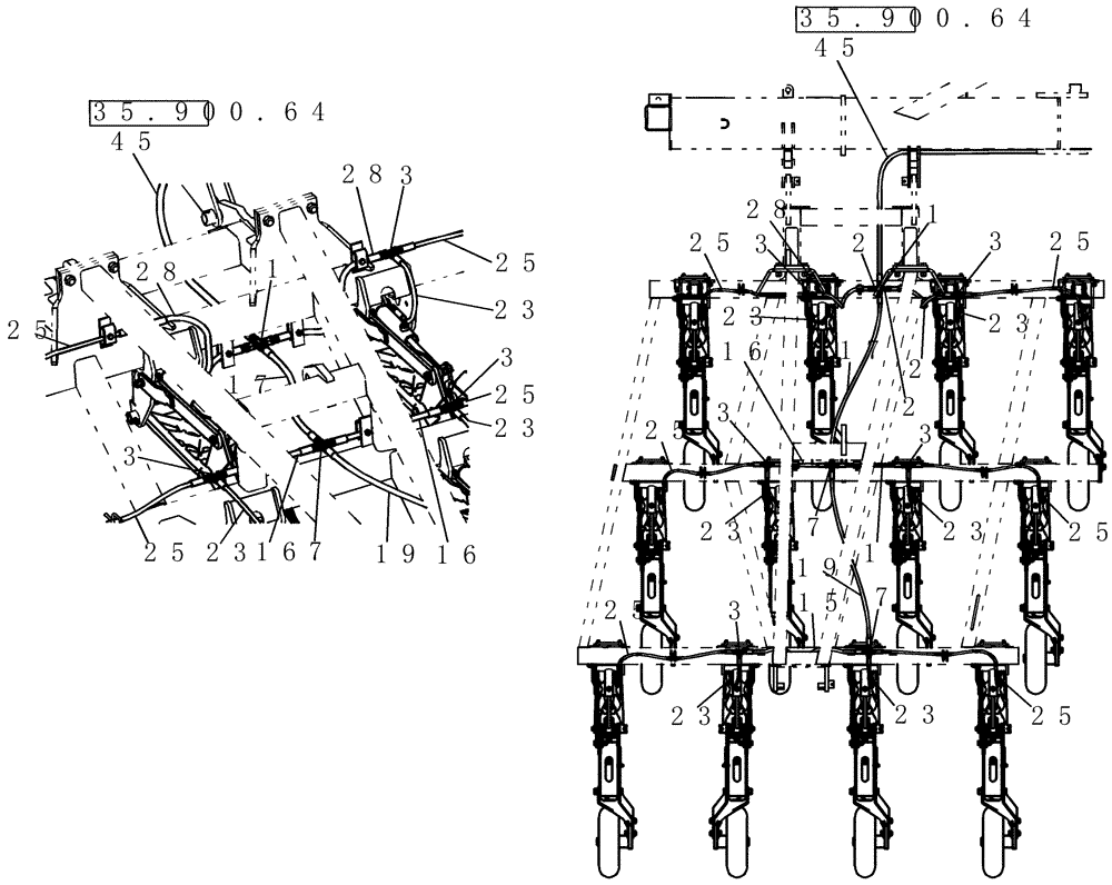 Схема запчастей Case IH 800 - (35.900.44) - HYDRAULICS - 50 10" INNER AND OUTER FRAME TRIP LOWER CCT (35) - HYDRAULIC SYSTEMS