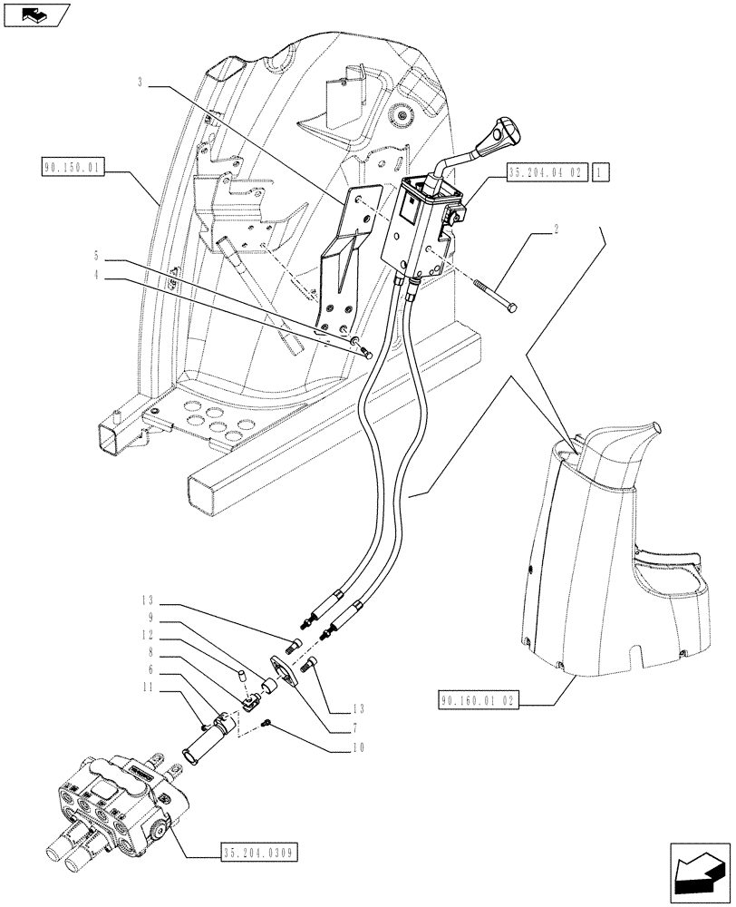 Схема запчастей Case IH FARMALL 75C - (35.204.04[01]) - 2 MID MOUNTS VALVES WITH JOYSTICK - JOYSTICK AND SUPPORT (VAR.336125) (35) - HYDRAULIC SYSTEMS