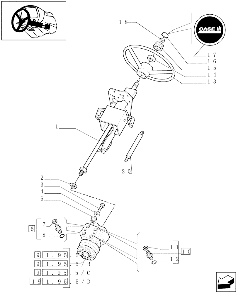 Схема запчастей Case IH MXU125 - (1.95.5[01]) - HYDROSTATIC STEERING WHEEL AND STEERING COLUMN (10) - OPERATORS PLATFORM/CAB