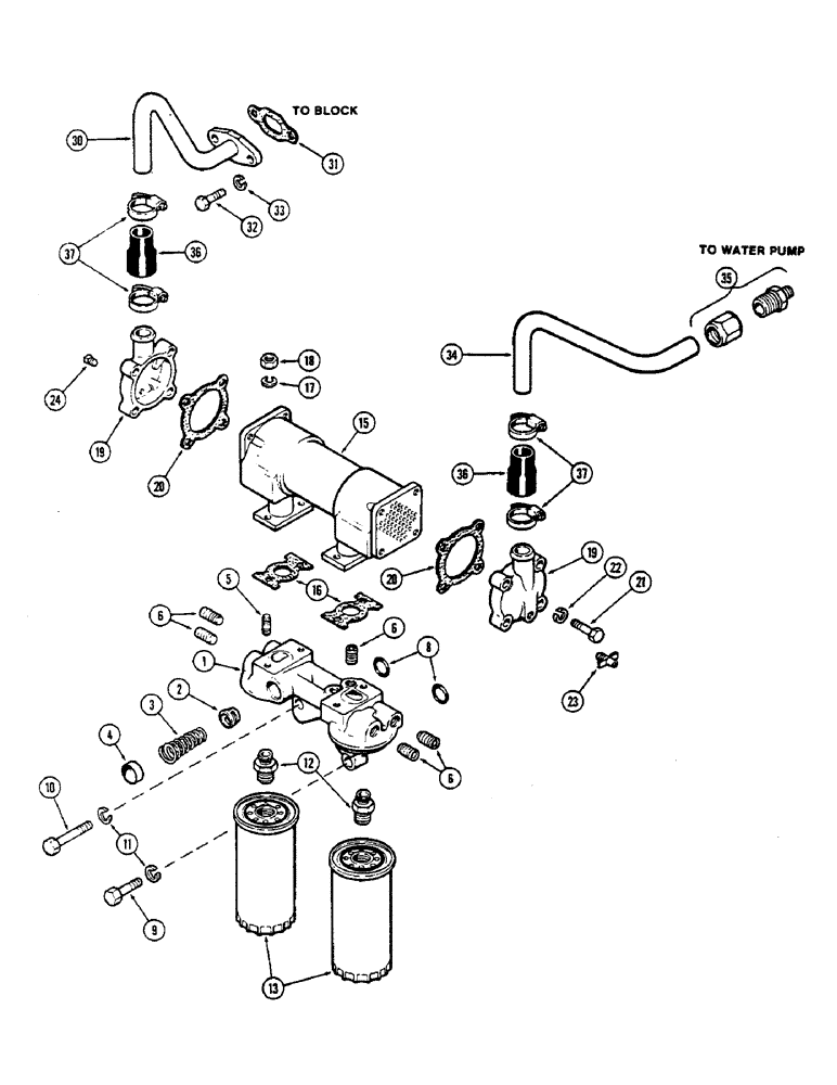 Схема запчастей Case IH 2390 - (2-30) - OIL FILTER AND HEAT EXCHANGER, 504BDT, DIESEL ENGINE, PRIOR TO ENGINE SERIAL NO . 10307394 (02) - ENGINE