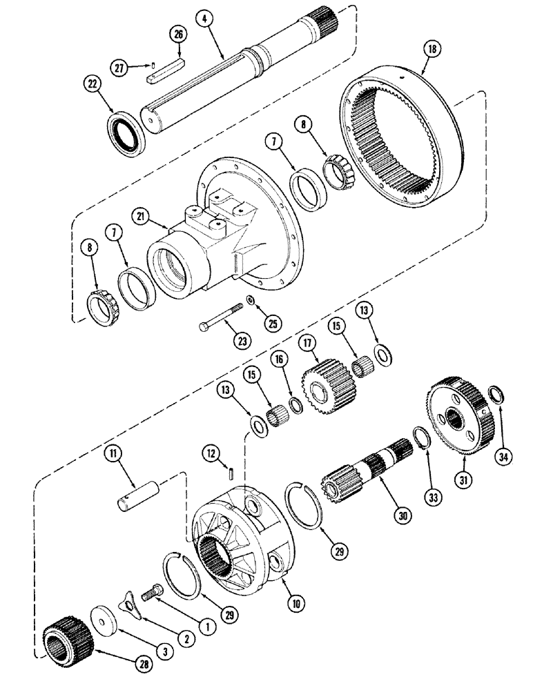 Схема запчастей Case IH 2394 - (6-064) - REAR AXLE, HOUSING AND PLANETARY GEARS, SHORT AXLE (96 INCH), TRANSMISSION S/N 16260432 AND AFTER (06) - POWER TRAIN