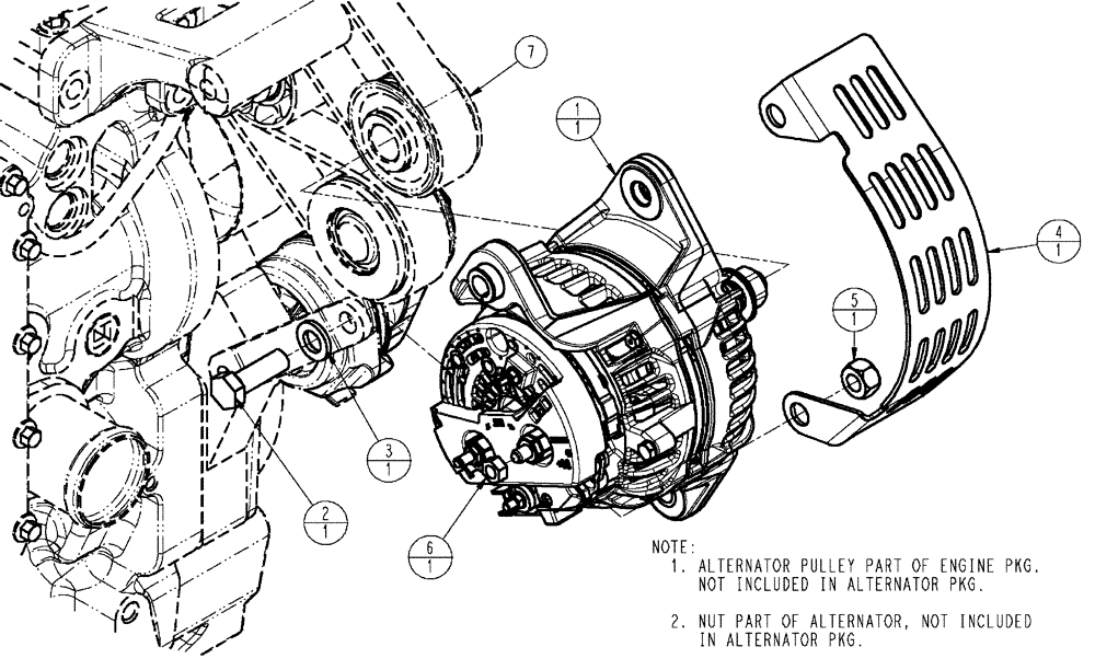 Схема запчастей Case IH TITAN 4520 - (02-031) - PACKAGE, ENGINE ALTERNATOR FROM 08/2008 (01) - ENGINE