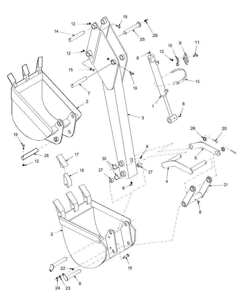 Схема запчастей Case IH 716392006 - (21) - DIPPERSTICK & BUCKET 