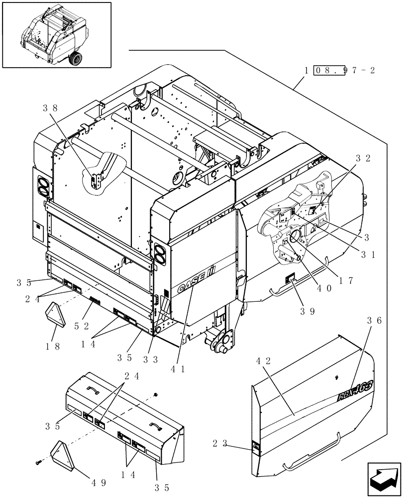 Схема запчастей Case IH RBX463 - (08.97[1]) - DECALS, RH, NORTH AMERICA (08) - SHEET METAL/DECALS