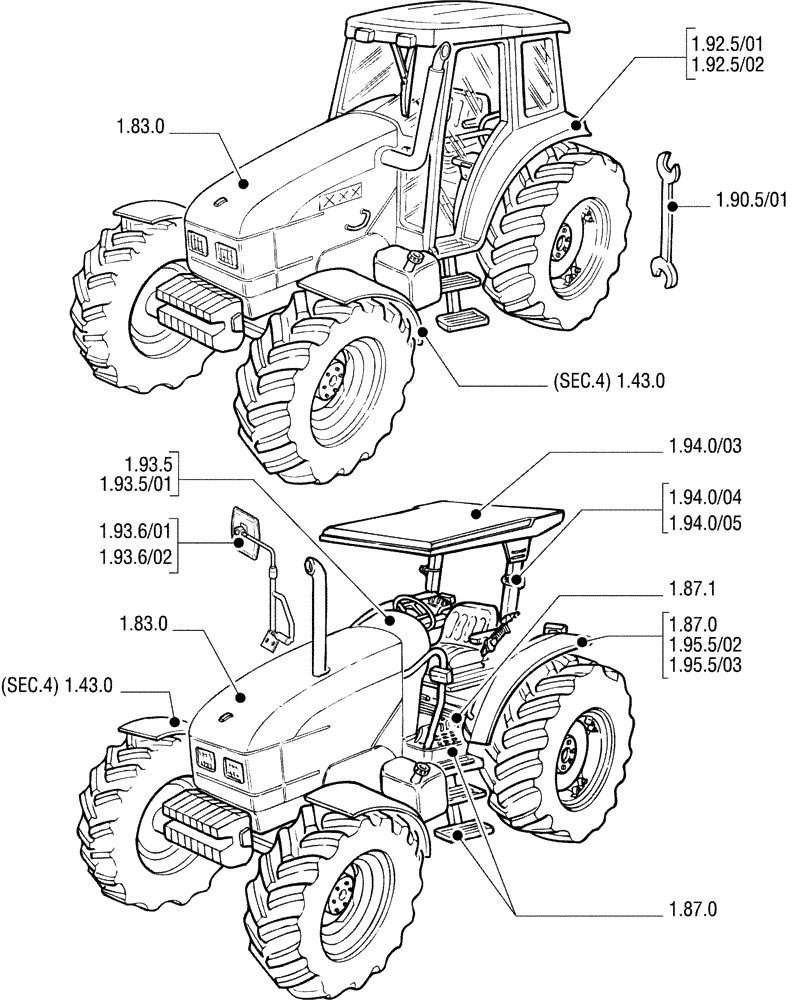 Схема запчастей Case IH JX90U - (SEC. 08) - SHEET METAL (00) - GENERAL