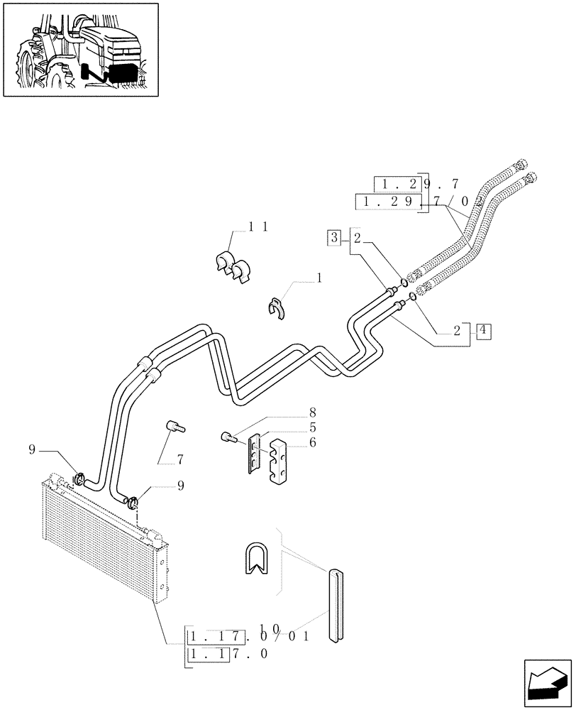 Схема запчастей Case IH MAXXUM 115 - (1.29.7/10) - 2WD FRONT AXLE - OIL COOLER PIPES (VAR.330405-331405-332405-333405-334405-335405-336405-337405) (03) - TRANSMISSION