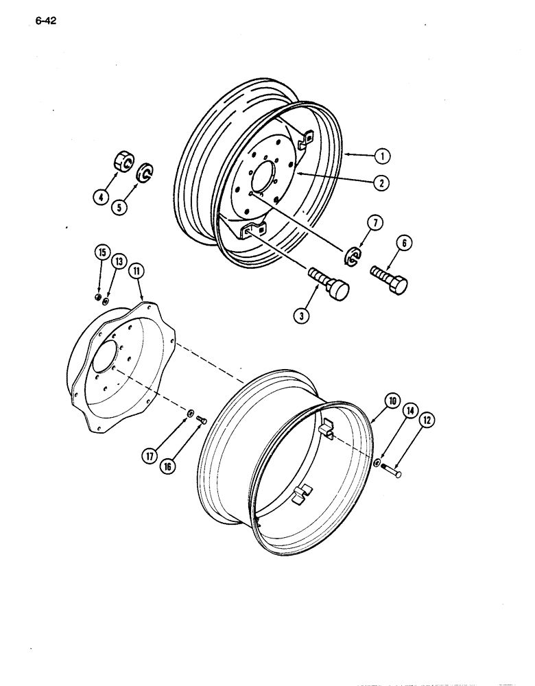 Схема запчастей Case IH 255 - (6-42) - REAR WHEELS, 2 PIECE RIM AND DISC (06) - POWER TRAIN