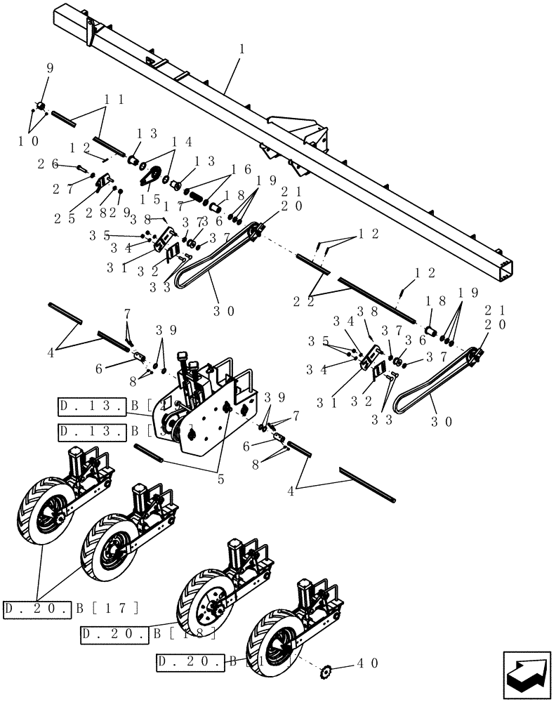 Схема запчастей Case IH 1200 - (D.13.B[13]) - BASE DRIVE SYSTEM - 8R RIGID TRAILING MECH (BSN CBJ022936) D - Travel