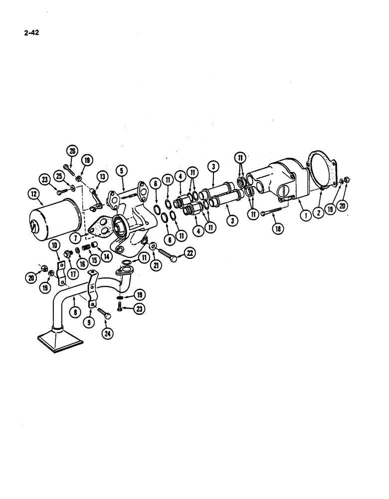 Схема запчастей Case IH 782 - (2-42) - OIL PUMP, PIPING AND OIL FILTER, D358 DIESEL ENGINE (01) - ENGINE