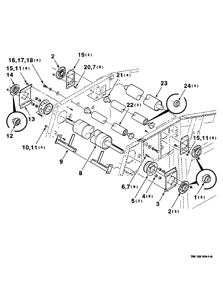 Схема запчастей Case IH 8455 - (6-16) - ROLLERS AND FORMING BELT GUIDE ASSEMBLIES (UPPER) (14) - BALE CHAMBER