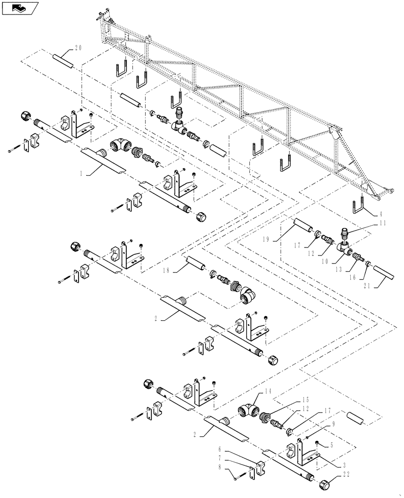 Схема запчастей Case IH 4420 - (09-038) - SPRAYBAR, MID, 20" OFF, 6 SECTION, LO-FLOW Liquid Plumbing