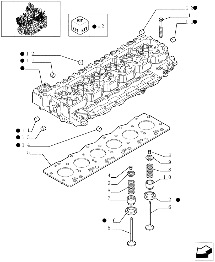 Схема запчастей Case IH MXU125 - (0.06.0/03) - CYLINDER HEAD (01) - ENGINE