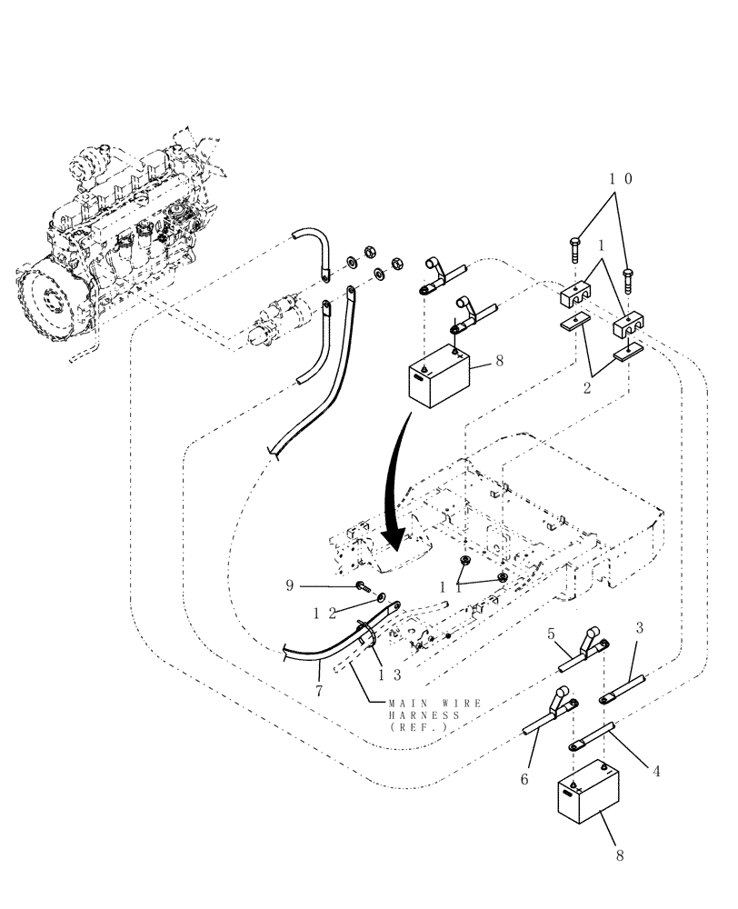 Схема запчастей Case IH WDX901 - (036) - BATTERY CABLES (55) - ELECTRICAL SYSTEMS