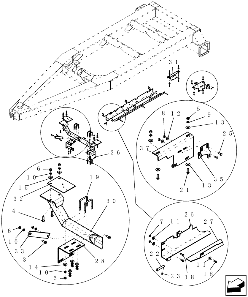 Схема запчастей Case IH ADX3380 - (E.10.C[04]) - REAR FRAME HOSE TRAYS AND INTERMEDIATE MANIFOLD SUPPORT (BTW CBJ0005031 & CBJ0005318) E - Body and Structure