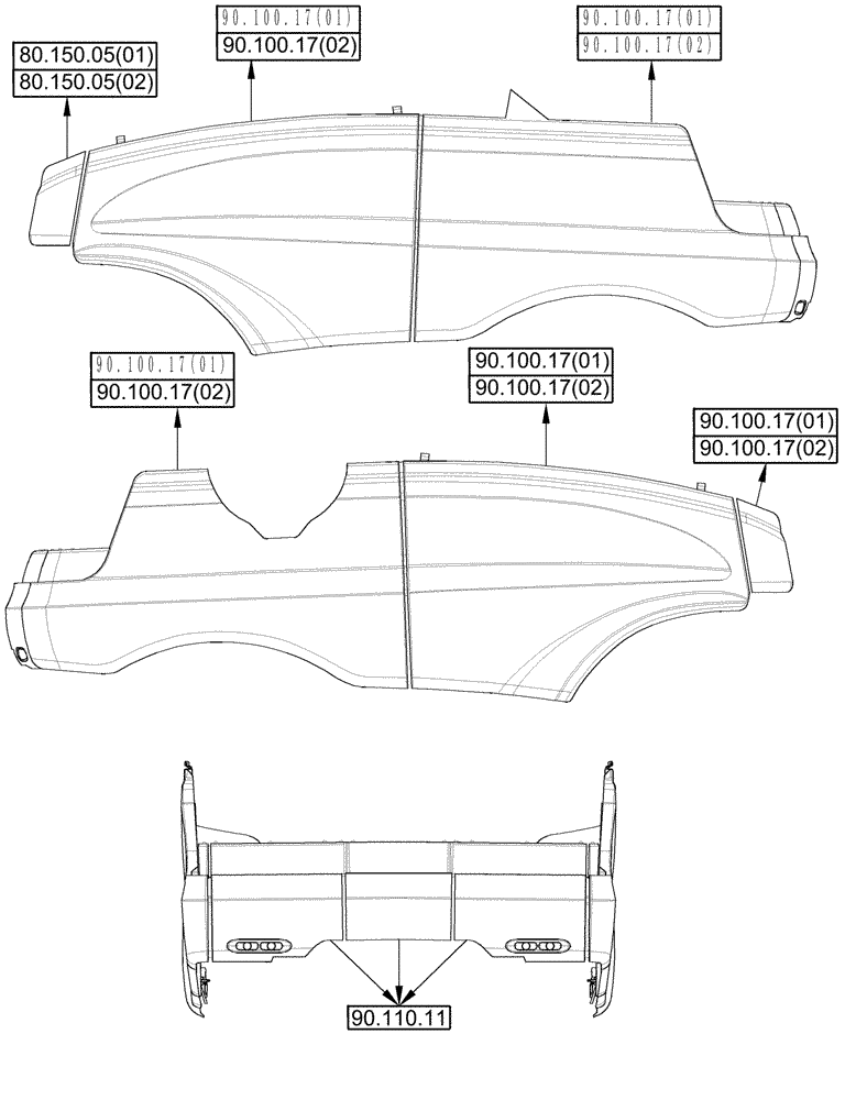 Схема запчастей Case IH 8010 - (90.000.00[03]) - SECTION INDEX - BODY PANELS (90) - PLATFORM, CAB, BODYWORK AND DECALS