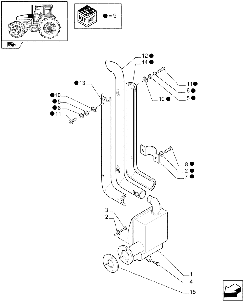 Схема запчастей Case IH FARMALL 85U - (1.15.1[01A]) - MUFFLER - W/CAB - D6893 (02) - ENGINE EQUIPMENT