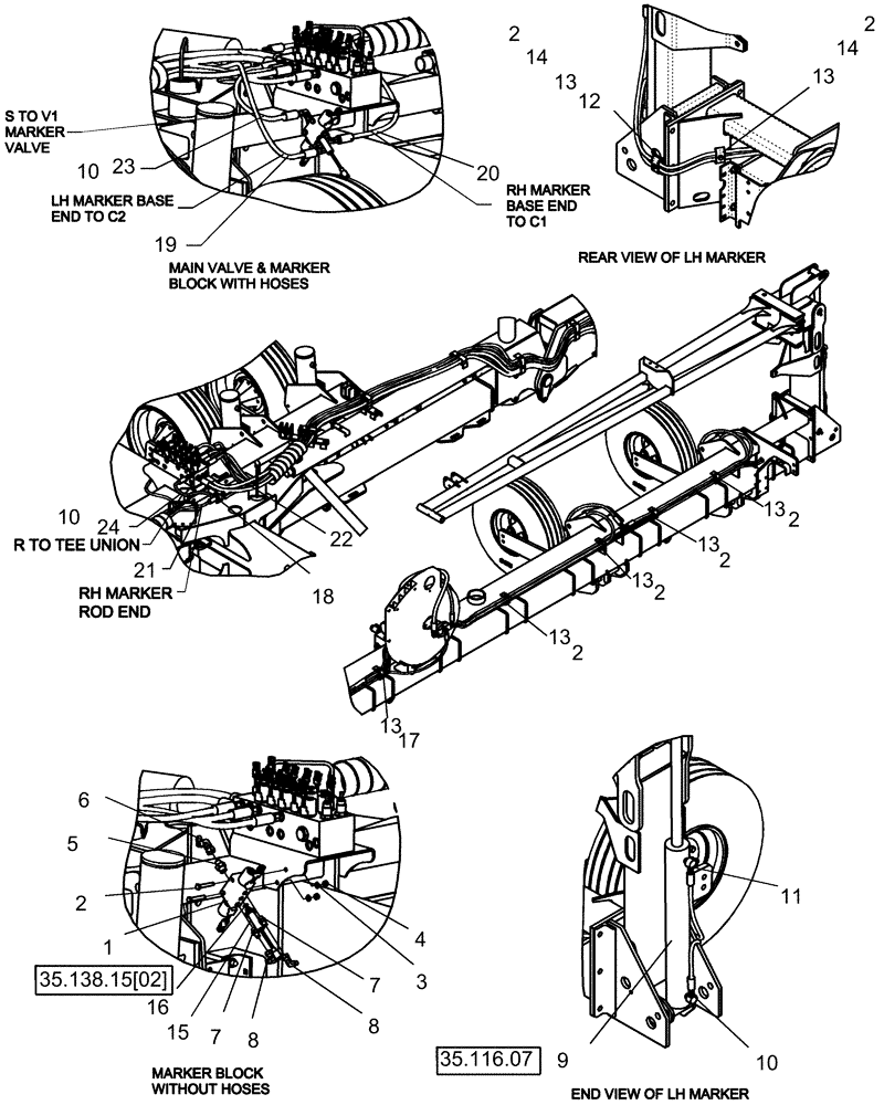 Схема запчастей Case IH 1250 - (35.739.01) - HYDRAULICS - HOSE ROUTING - MARKER (LH SHOWN) - 24 ROW (35) - HYDRAULIC SYSTEMS