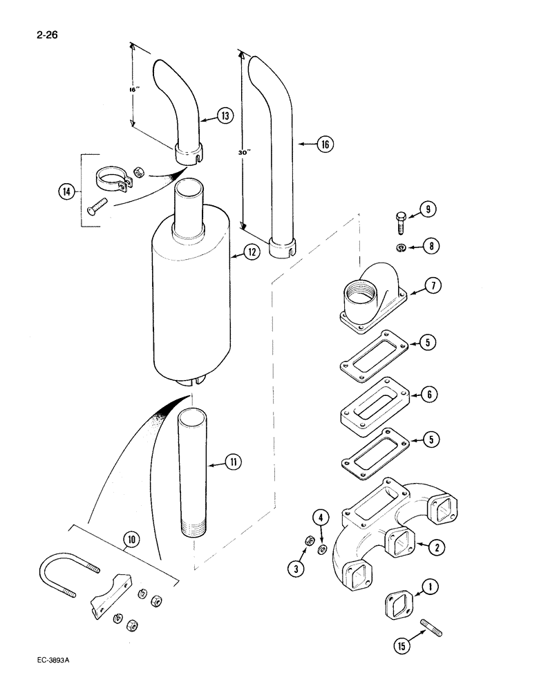 Схема запчастей Case IH 495 - (2-026) - VERTICAL EXHAUST, P.I.N. JJE0014501 AND AFTER (02) - ENGINE