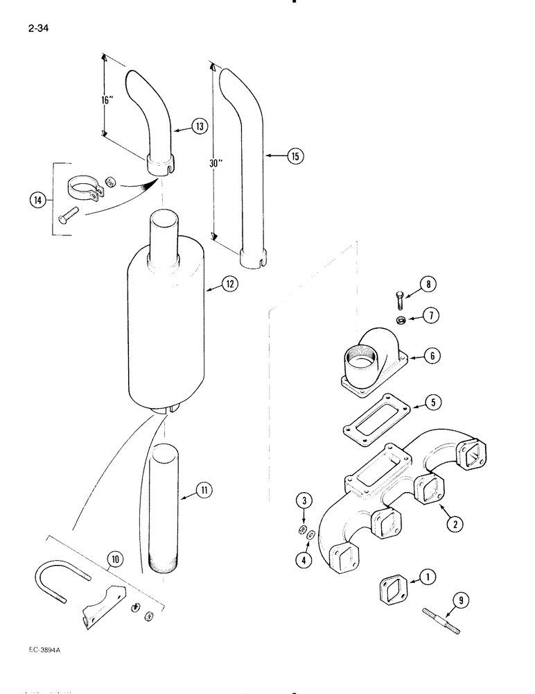 Схема запчастей Case IH 595 - (2-34) - VERTICAL EXHAUST, P.I.N. JJE0014501 AND AFTER (02) - ENGINE