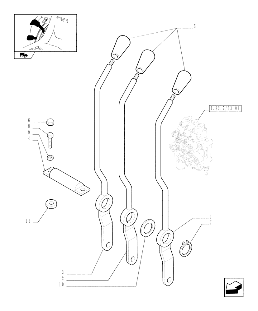 Схема запчастей Case IH FARMALL 60 - (1.92.82/02) - 3 CONTROL VALVES - LEVER AND KNOB (VAR.335054-335085-335103) (10) - OPERATORS PLATFORM/CAB