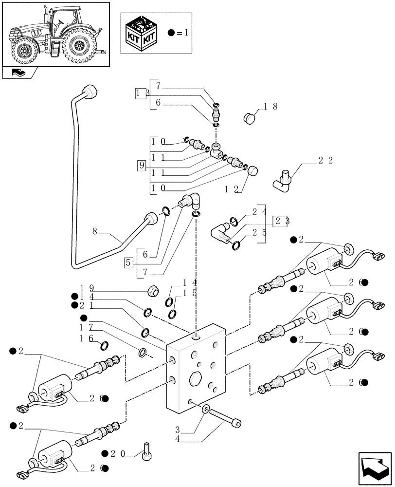 Схема запчастей Case IH PUMA 165 - (1.82.7/04[01]) - (VAR.484) RIGHT LIFT ROD AND TOP LINK HYDRAULIC ADJUST W/ELECTRONIC CONTROL - AUXILIARY DISTRIBUTOR (07) - HYDRAULIC SYSTEM