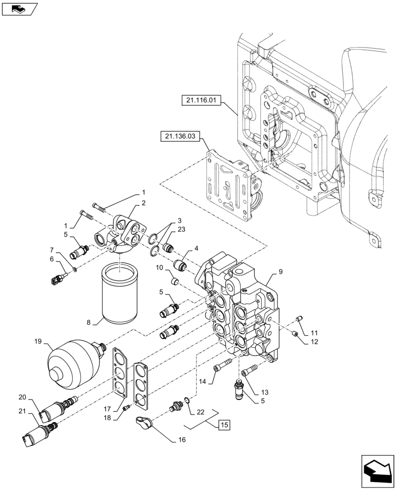 Схема запчастей Case IH PUMA 160 - (21.136.02) - HYDRAULIC MANIFOLD - TRANSMISSION CONTROL (21) - TRANSMISSION