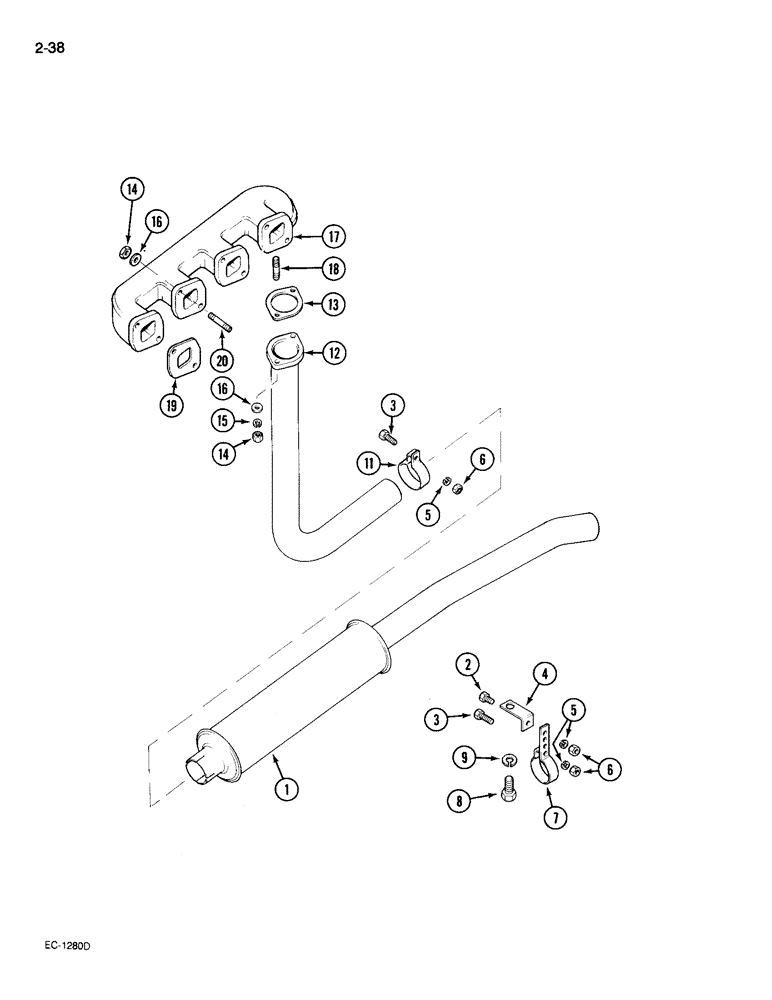 Схема запчастей Case IH 695 - (2-38) - DOWNSWEPT EXHAUST (02) - ENGINE