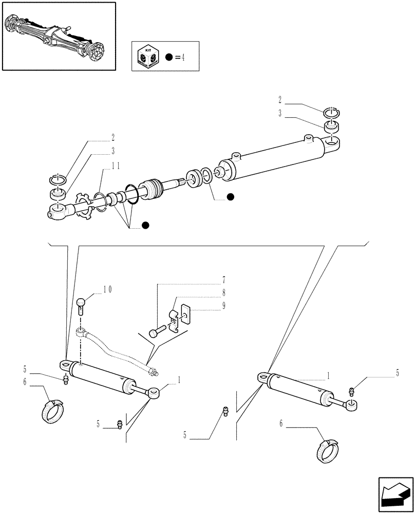 Схема запчастей Case IH JX80U - (1.40.0/126[02]) - (VAR.422) VERSION FOR JAPAN - POWER STEERING CYLINDER, PARTS (04) - FRONT AXLE & STEERING