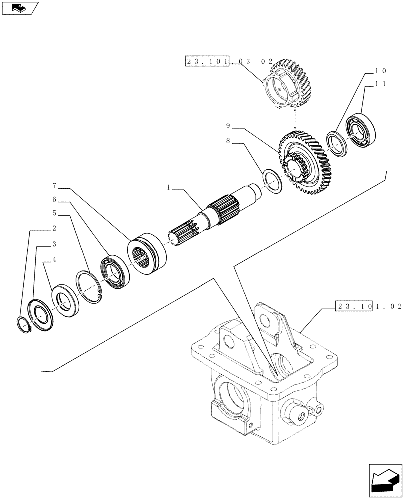 Схема запчастей Case IH FARMALL 75C - (23.101.03[01]) - 4WD TRANSMISSION SHAFT (23) - FOUR WHEEL DRIVE SYSTEM