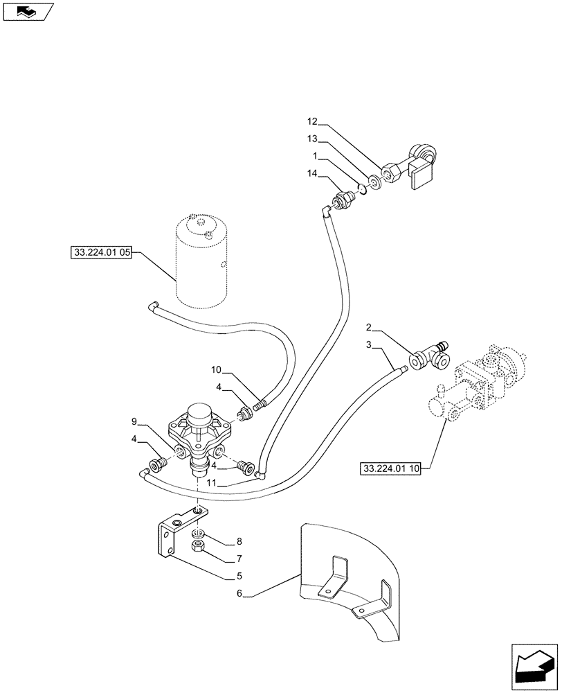 Схема запчастей Case IH PUMA 170 - (33.224.02) - TRAILER AIR BRAKE GERMANY - TRAILER BRAKE CONTROL VALVE AND PIPES (33) - BRAKES & CONTROLS