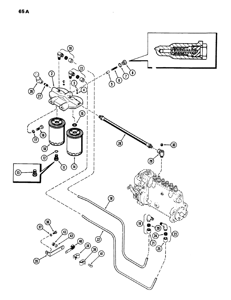 Схема запчастей Case IH 970 - (065A) - FUEL INJECTION FILTER SYSTEM, (401B) DIESEL ENGINE, USED PRIOR TO ENGLISH SERIAL NUMBER 2323001 (03) - FUEL SYSTEM