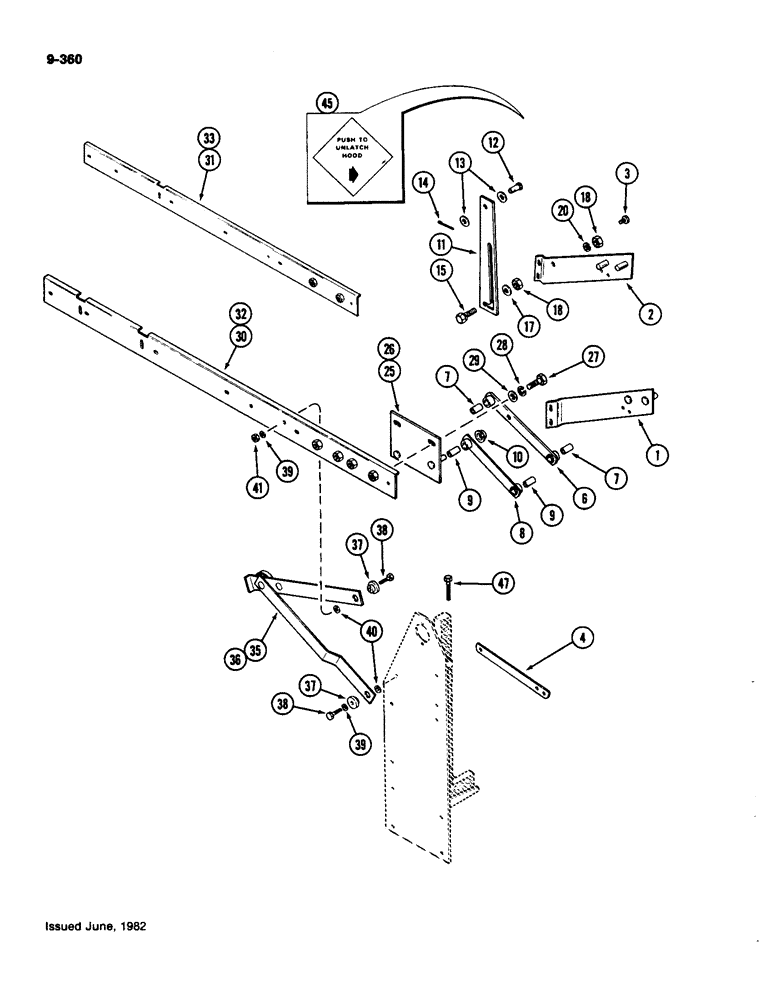 Схема запчастей Case IH 4490 - (9-360) - HOOD HINGE AND LIFT (09) - CHASSIS/ATTACHMENTS