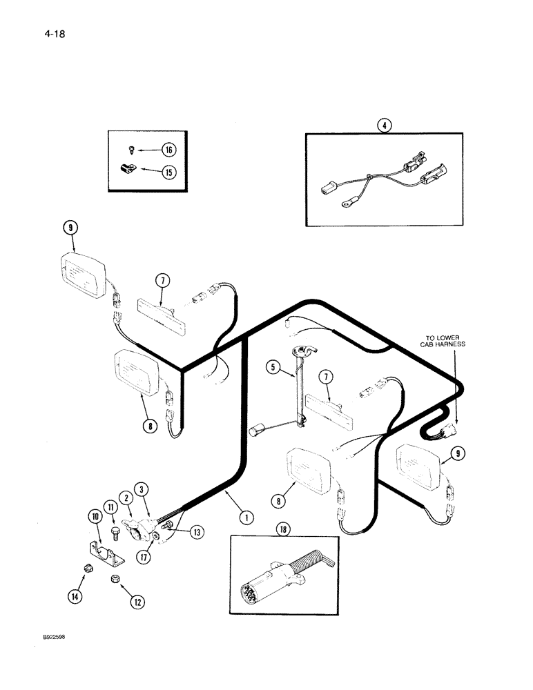 Схема запчастей Case IH 7140 - (4-018) - CAB FENDER HARNESS (04) - ELECTRICAL SYSTEMS