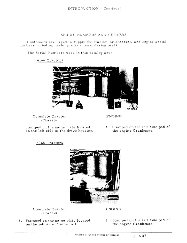 Схема запчастей Case IH 4186 - (01-07) - INTRODUCTION - SERIAL NUMBER LOCATIONS (00) - GENERAL