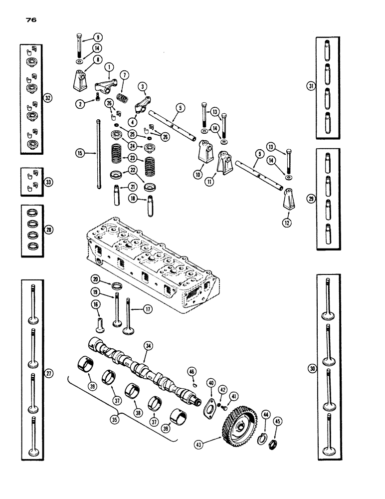 Схема запчастей Case IH 530 - (076) - VALVE MECHANISM AND CAMSHAFT, 430-530, 188, DIESEL ENGINE (02) - ENGINE