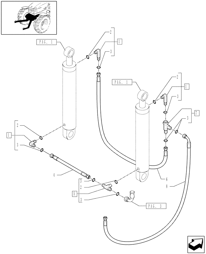 Схема запчастей Case IH MAXXUM 100 - (1.81.9/03[04]) - INTEGRATED FRONT HPL WITH PTO - PIPES - C6519 (VAR.330847-331847-332847-333847-334847-335847) (07) - HYDRAULIC SYSTEM