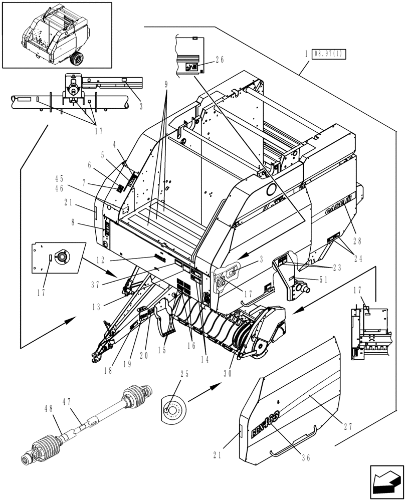 Схема запчастей Case IH RBX463 - (08.97[2]) - DECALS, LH, NORTH AMERICA (08) - SHEET METAL/DECALS