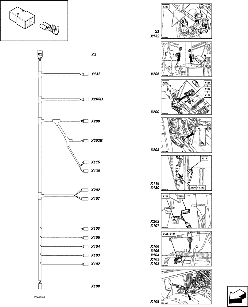 Схема запчастей Case IH LBX331R - (06.53[01]) - CONNECTORS, X3 WIRING LOOM - D258 (06) - ELECTRICAL SYSTEMS
