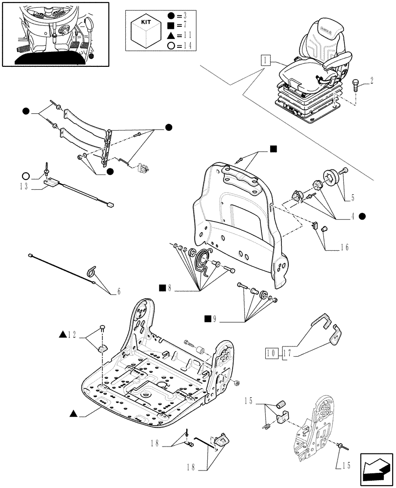 Схема запчастей Case IH MAXXUM 140 - (1.93.3/ Q[02]) - DELUXE SEAT WITH LOW FREQUENCY AIR SUSPENSION, HEATED CUSHIONS, BELT AND SWITCH - BREAKDOWN (VAR.330709) (10) - OPERATORS PLATFORM/CAB