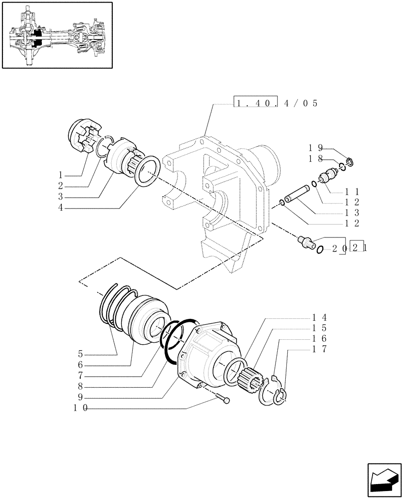 Схема запчастей Case IH MAXXUM 120 - (1.40. 4/07[02A]) - (CL.3) SUSPENDED FRONT AXLE WITH DOG CLUTCH AND STEERING SENSOR - DIFFERENTIAL LOCK - D5954 (VAR.330414) (04) - FRONT AXLE & STEERING