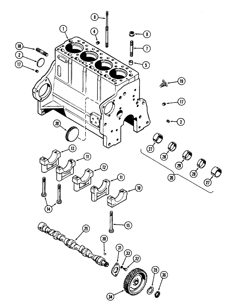 Схема запчастей Case IH 660 - (368) - CYLINDER BLOCK ASSY., 188 DIESEL ENG., FOR WIDE FLANGE SLEEVES, ENG. SERIAL NO. 2610997 THRU 2614826 