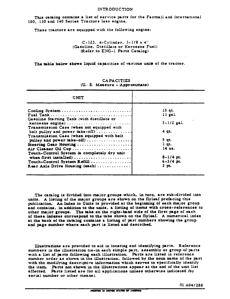 Схема запчастей Case IH 130 - (01-08) - INTRODUCTION - ENGINE TYPE & FLUID CAPACITIES (00) - GENERAL