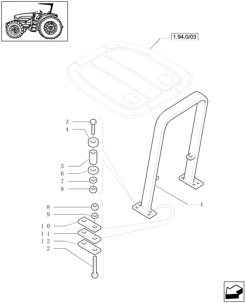 Схема запчастей Case IH JX1090U - (1.94.0/04) - (VAR.861) FIXED SAFETY BAR AND RELEVANT PARTS (10) - OPERATORS PLATFORM/CAB