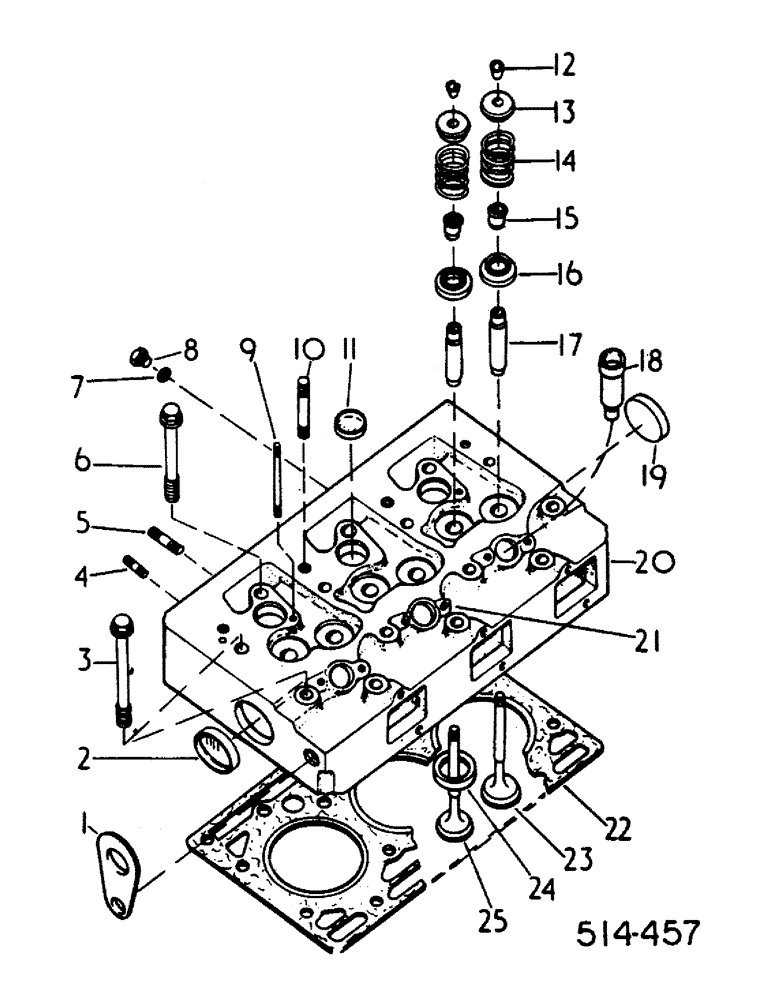 Схема запчастей Case IH 385 - (12-24) - POWER, CYLINDER HEAD, VALVES AND STUDS Power