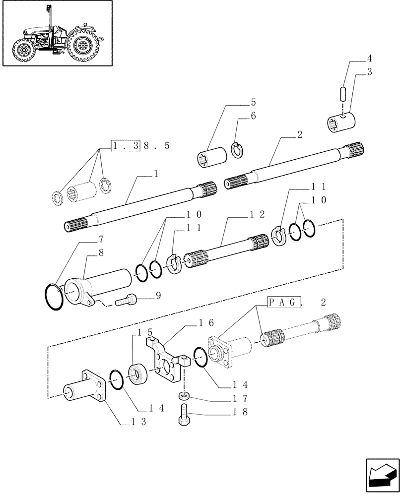 Схема запчастей Case IH JX1060C - (1.38.5/01[01]) - (VAR.445-449) 4WD RICE FIELD VERSION - TRANSMISSION SHAFTS (04) - FRONT AXLE & STEERING