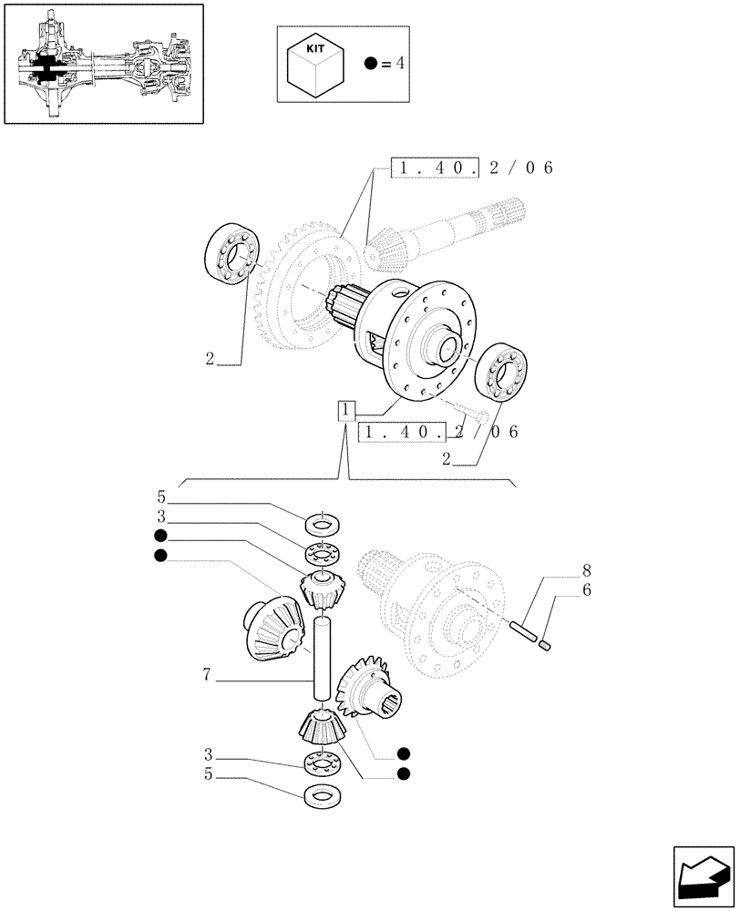 Схема запчастей Case IH PUMA 165 - (1.40.2/07) - (VAR.463) 4WD FRONT AXLE WITH ACTIVE SUSPENSIONS - DIFFERENTIAL LOCKING (04) - FRONT AXLE & STEERING